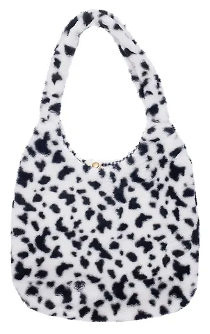 Сумка-шоппер плюшевая Пятнышки (черно-белая) (40х36)